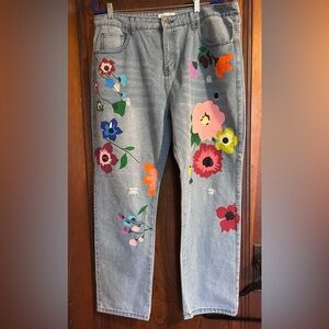 MISSLOOK Colorful Floral Women's Straight Leg Jeans